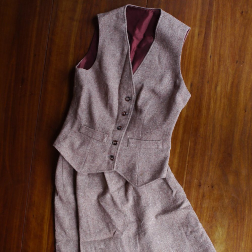 Vintage Wool Tweed Skirt and Vest Suit